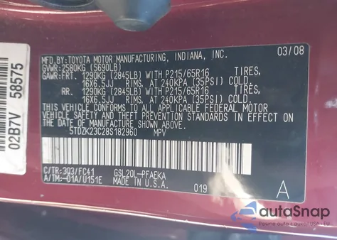 2008 Toyota Sienna Le from USA, damaged, VIN 5TDZK23C28S182960